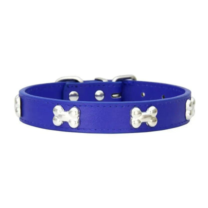 Leather Dog Collar with Bone Decoration