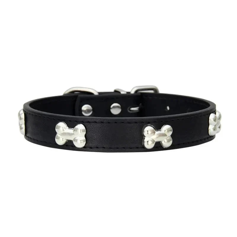 Leather Dog Collar with Bone Decoration