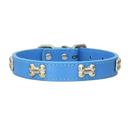 Leather Dog Collar with Bone Decoration