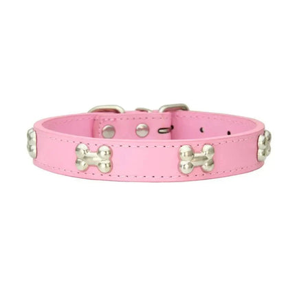 Leather Dog Collar with Bone Decoration