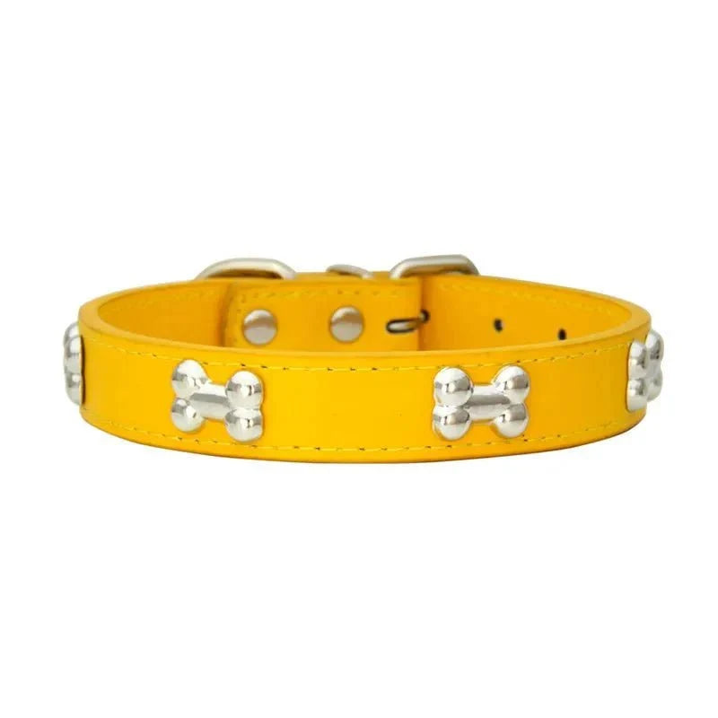 Leather Dog Collar with Bone Decoration