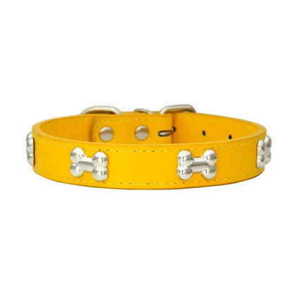 Leather Dog Collar with Bone Decoration