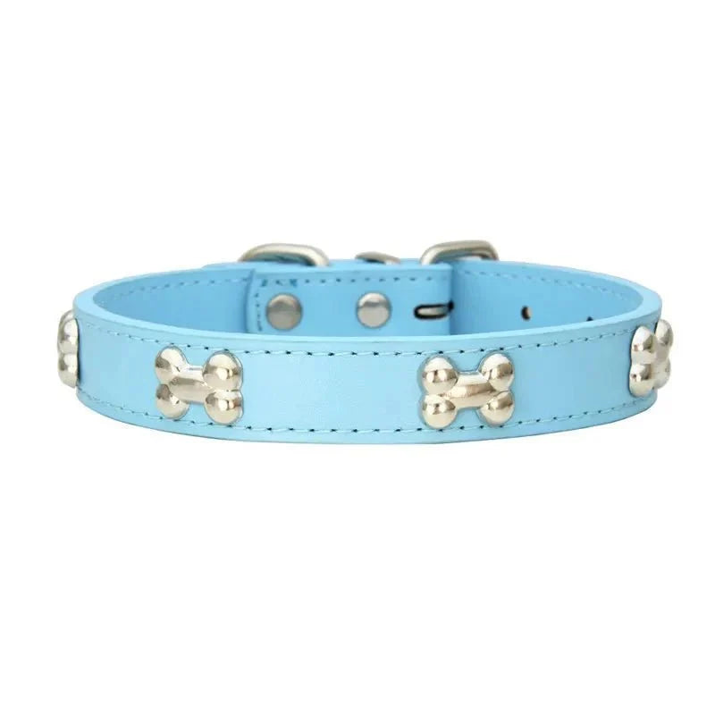 Leather Dog Collar with Bone Decoration