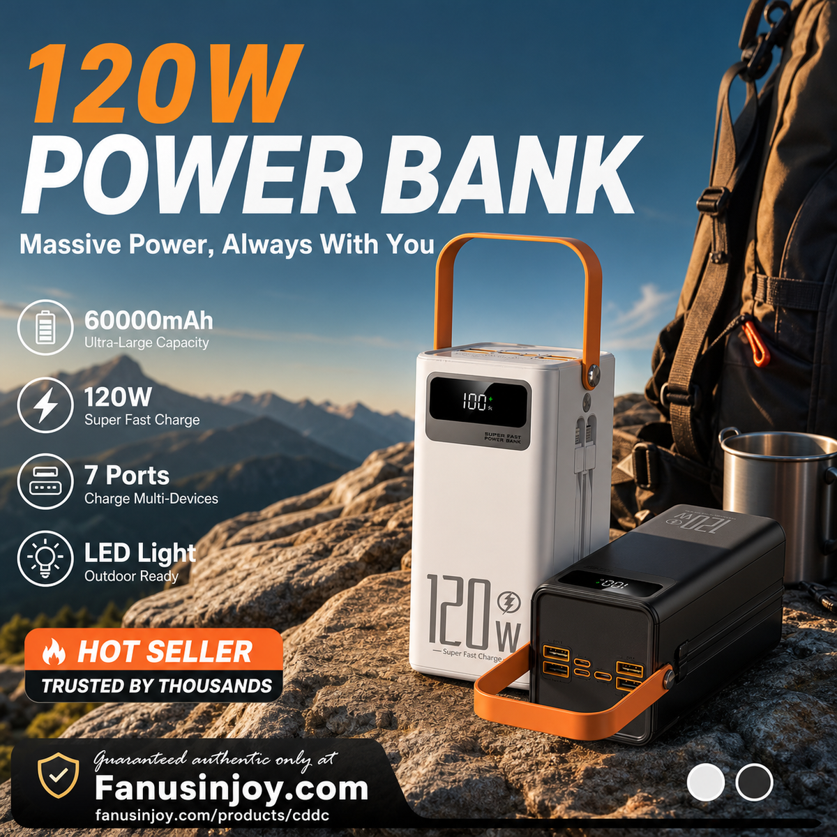 ⏳️¡Tiempo limitado 50% de descuento! 🔋 ¡Nunca más te preocupes por problemas de escasez de energía! ⛺Batería externa portátil de carga rápida para exteriores con luz LED