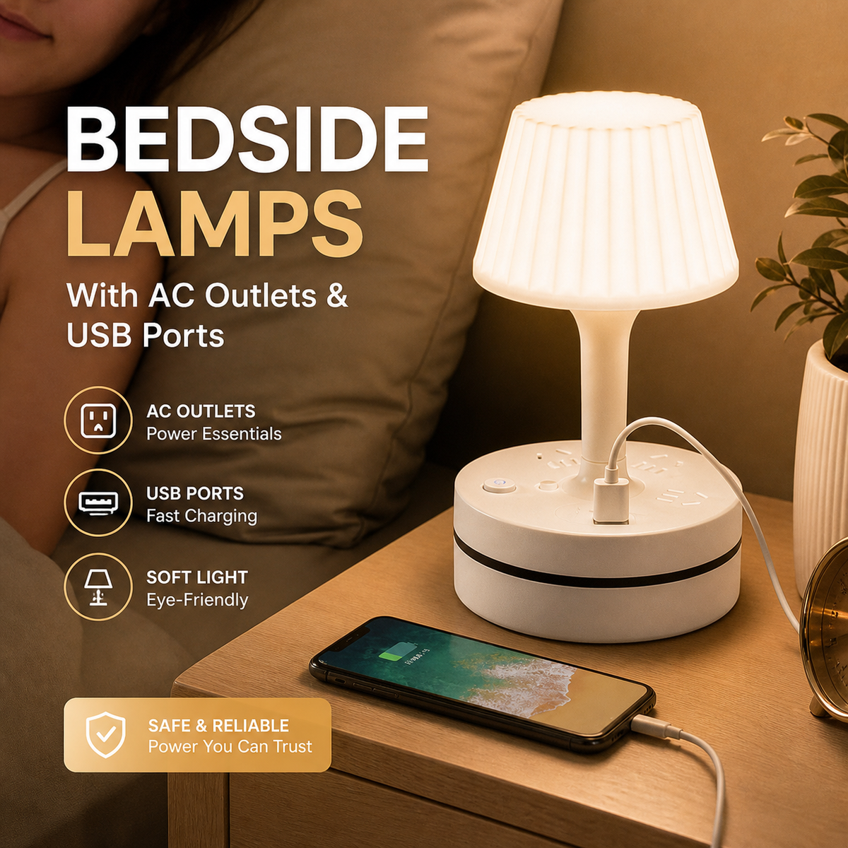 💡 Nachttischlampe mit Ladestation – Beleuchten und Laden auf Ihrem Nachttisch 🔌