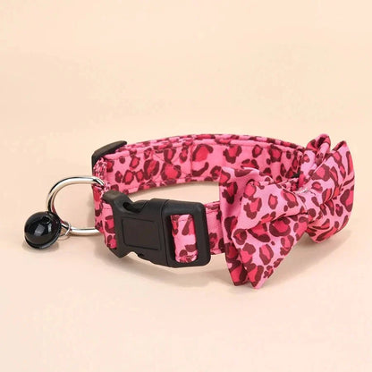 Luxury Leopard Print Collar with Detachable Bow