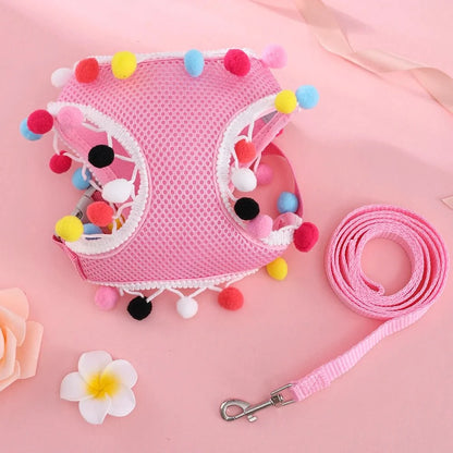 Mesh Small Dog Harness Adjustable Ball Lace Cute Summer
