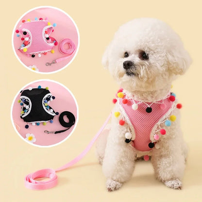 Mesh Small Dog Harness Adjustable Ball Lace Cute Summer