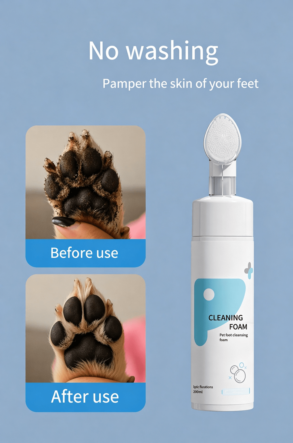 Paw Cleaner Dry Foam With Silicone Brush