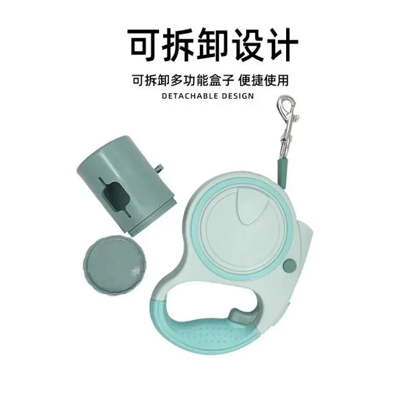 Retractable Leash With LED Poop Bag Dispenser