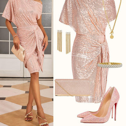 💃Last Day Sales - 49% OFF🎉Sparkly One-Shoulder Ruched Dress