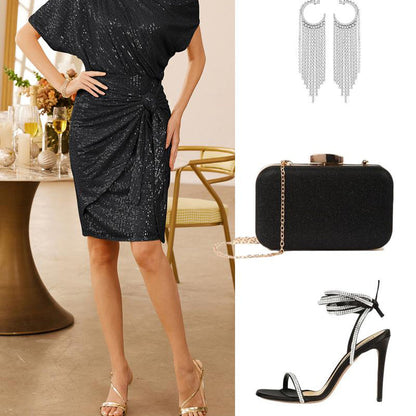 💃Last Day Sales - 49% OFF🎉Sparkly One-Shoulder Ruched Dress