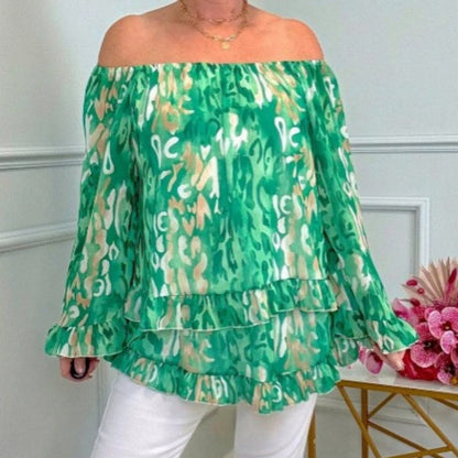 ✨2026 Fashion New 50% OFF💝Printed One-Shoulder Long Sleeve Women's Chiffon Shirt