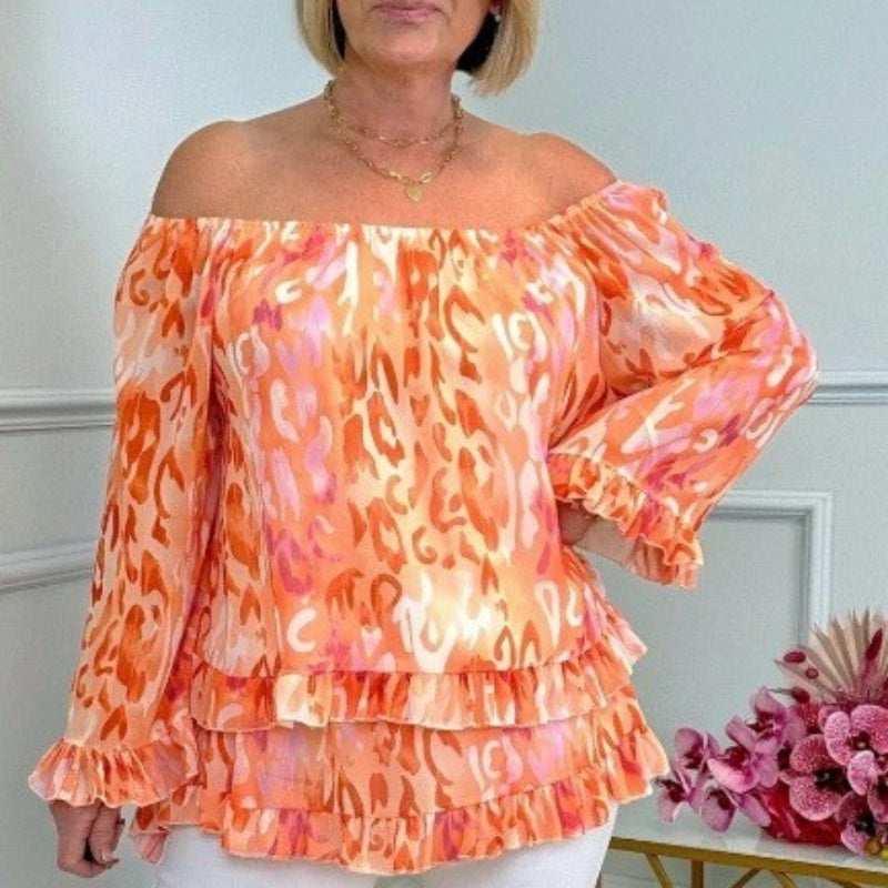 ✨2026 Fashion New 50% OFF💝Printed One-Shoulder Long Sleeve Women's Chiffon Shirt