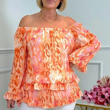 ✨2026 Fashion New 50% OFF💝Printed One-Shoulder Long Sleeve Women's Chiffon Shirt