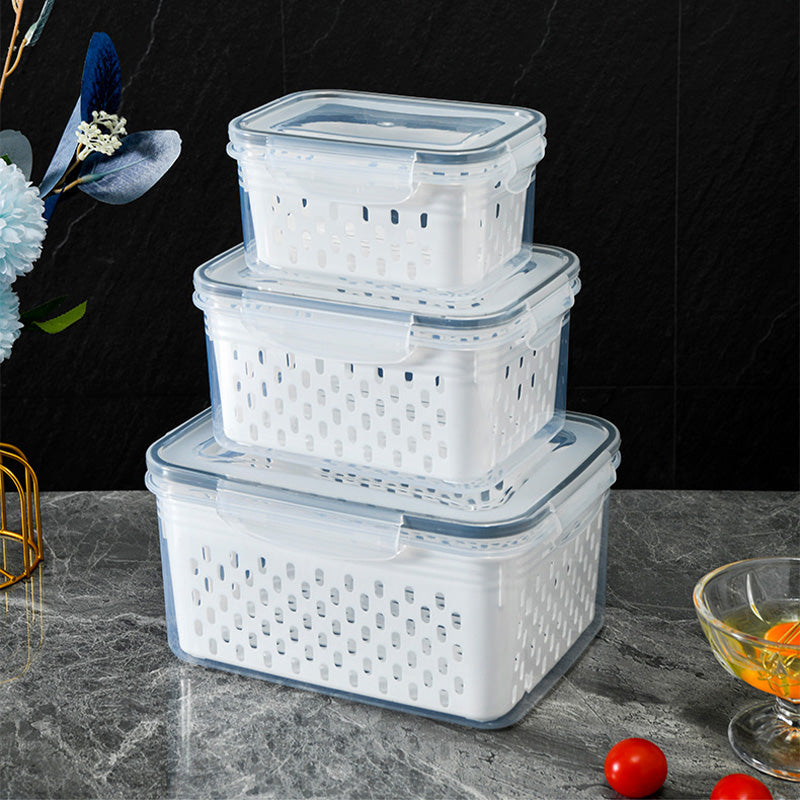⚡Flash Sale 50% RABATT🍇3er-Set Obstaufbewahrungsbehälter für den Kühlschrank mit abnehmbarem Sieb