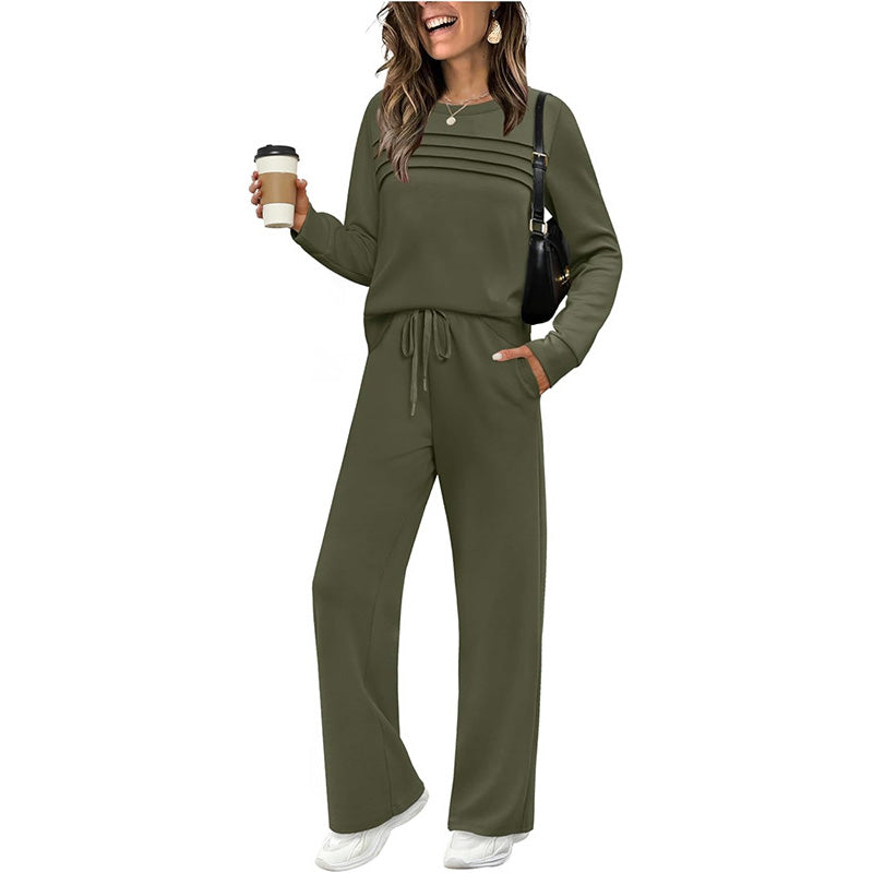 🔥LAST DAY SALE 60% OFF👍✨Women's Crew Neck Top & Drawstring Pants Set