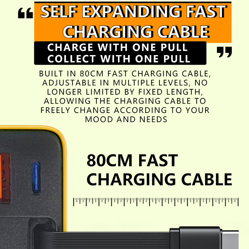 🔌 ¡50% DE DESCUENTO AHORA! Bloque de cargador de teléfono de carga rápida de 65 W con cable tipo C retráctil de 80 cm, cargador de pared multidispositivo de 3 puertos, carga rápida segura para teléfonos, tabletas y computadoras portátiles