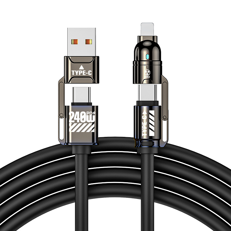 🔌 Hochleistungs-4-in-1-Schnellladekabel, 240W PD Multi-Interface-Ladekabel, USB-A/USB-C auf Typ-C/Lightning, Universelles Schnellladekabel für Telefone & Laptops