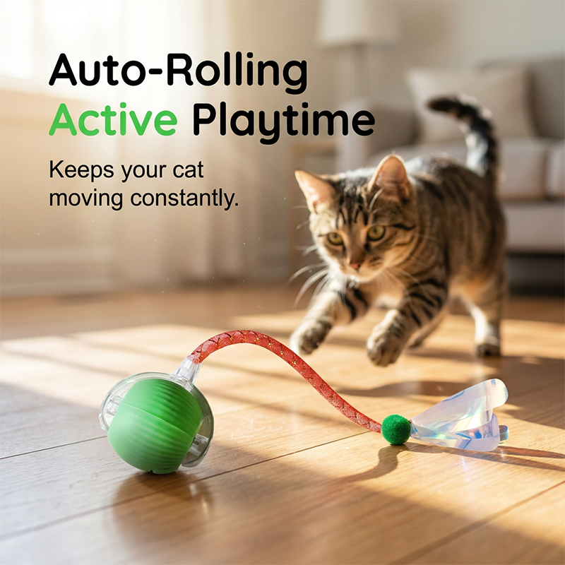 Smart Interactive Electric Cat Toy Ball With Simulated Tail For Indoor Cats