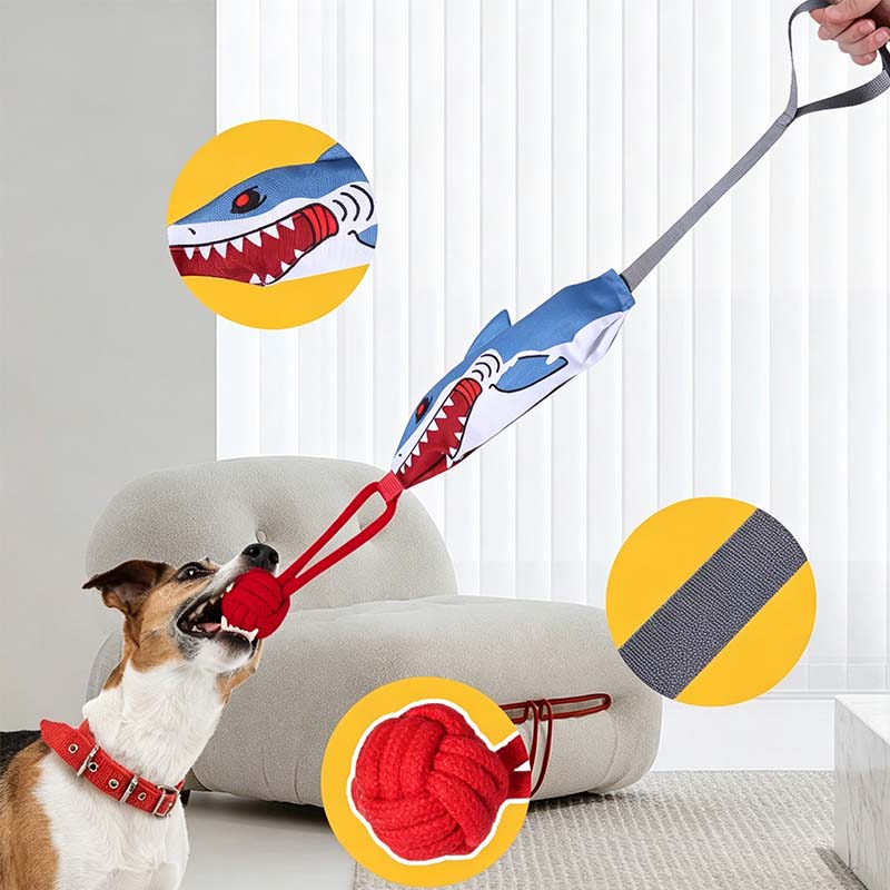 Interactive Squeaky Shark Tug Toy Rope Knot Chew Toy For Dogs Playtime