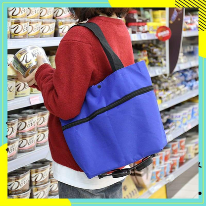 🛍️ Online einkaufen & sparen ✨🛢️2-in-1 faltbarer Einkaufswagen – tragbarer Roll-Einkaufstrolley
