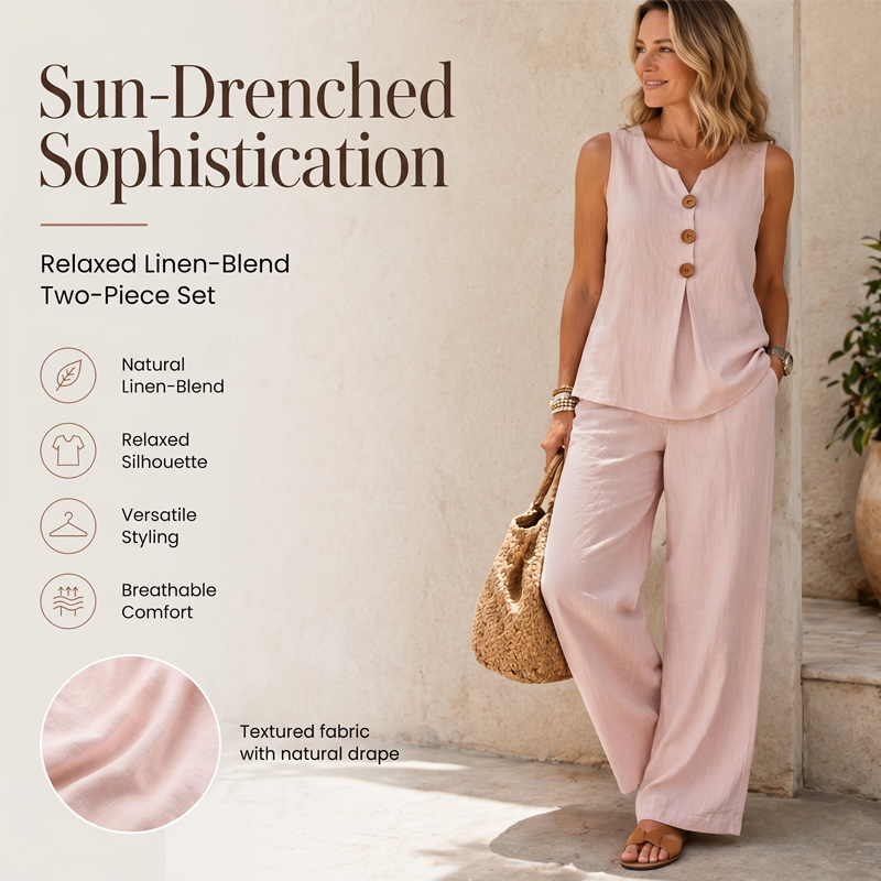 💸 Sparen Sie heute mehr – Extra-Rabatt⚡Damen Ärmelloses Button-Up Oberteil & Loose Hose Zweiteiler Set