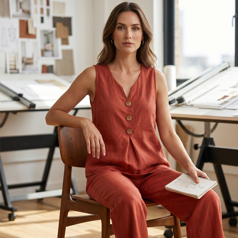 💸 Sparen Sie heute mehr – Extra-Rabatt⚡Damen Ärmelloses Button-Up Oberteil & Loose Hose Zweiteiler Set