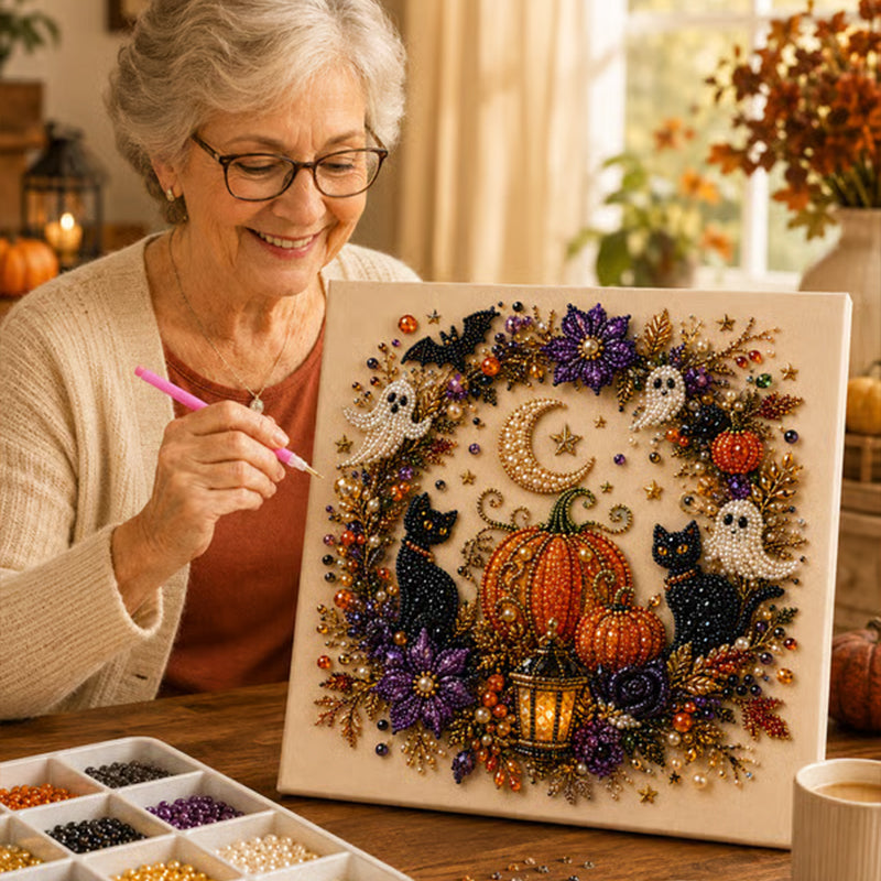 ⚡50K+ SOLD!🎃🧘Relaxing & Beginner-Friendly 🎨💎Halloween Ghost Pearl Art DIY Kit