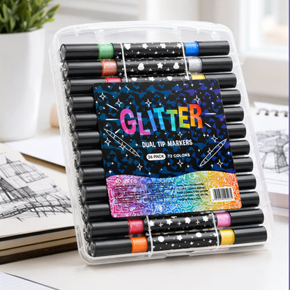 ✨ Time‑Limited Offer ⚡Dual-Tip Glitter Markers Set – 24/48/72/96 Colors Shimmering Art Pens with Fine & Brush Tips, Quick-Drying Water-Based Ink