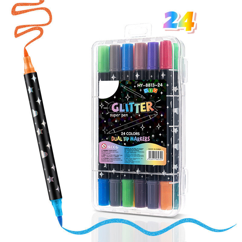 ✨ Time‑Limited Offer ⚡Dual-Tip Glitter Markers Set – 24/48/72/96 Colors Shimmering Art Pens with Fine & Brush Tips, Quick-Drying Water-Based Ink
