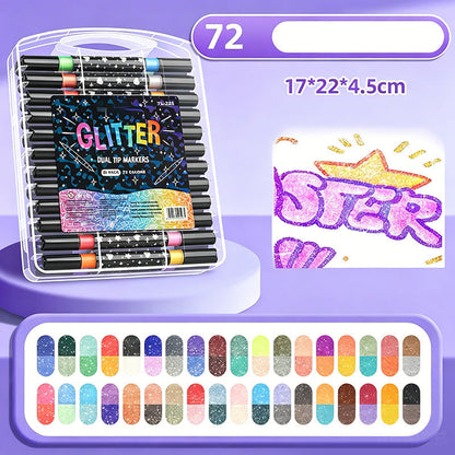 ✨ Time‑Limited Offer ⚡Dual-Tip Glitter Markers Set – 24/48/72/96 Colors Shimmering Art Pens with Fine & Brush Tips, Quick-Drying Water-Based Ink
