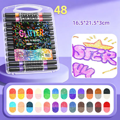 ✨ Time‑Limited Offer ⚡Dual-Tip Glitter Markers Set – 24/48/72/96 Colors Shimmering Art Pens with Fine & Brush Tips, Quick-Drying Water-Based Ink