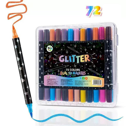 ✨ Time‑Limited Offer ⚡Dual-Tip Glitter Markers Set – 24/48/72/96 Colors Shimmering Art Pens with Fine & Brush Tips, Quick-Drying Water-Based Ink