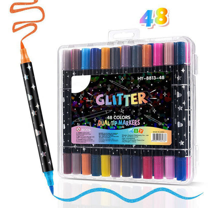 ✨ Time‑Limited Offer ⚡Dual-Tip Glitter Markers Set – 24/48/72/96 Colors Shimmering Art Pens with Fine & Brush Tips, Quick-Drying Water-Based Ink
