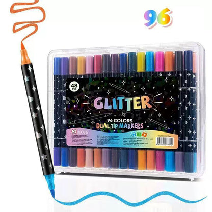 ✨ Time‑Limited Offer ⚡Dual-Tip Glitter Markers Set – 24/48/72/96 Colors Shimmering Art Pens with Fine & Brush Tips, Quick-Drying Water-Based Ink