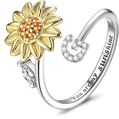 Adjustable Spinner Sunflower Alphabet Ring