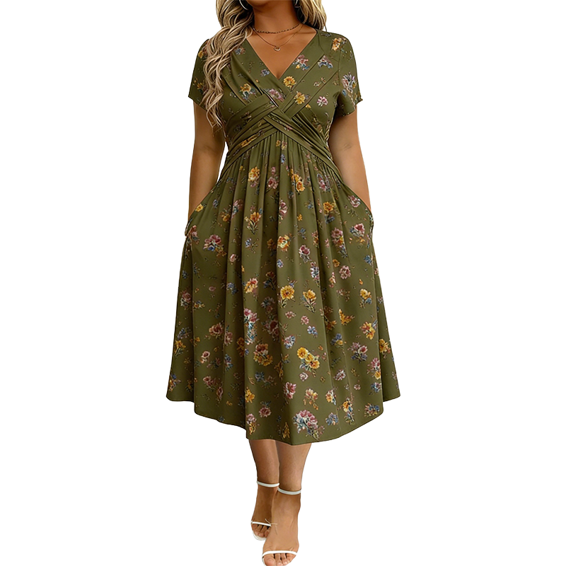 💎 Exclusive Deal 🛍️Women's V-Neck Floral Print Dress with Twist Waist
