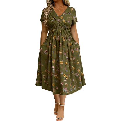 💎 Exclusive Deal 🛍️Women's V-Neck Floral Print Dress with Twist Waist