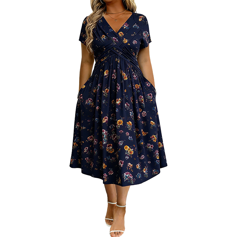 💎 Exclusive Deal 🛍️Women's V-Neck Floral Print Dress with Twist Waist