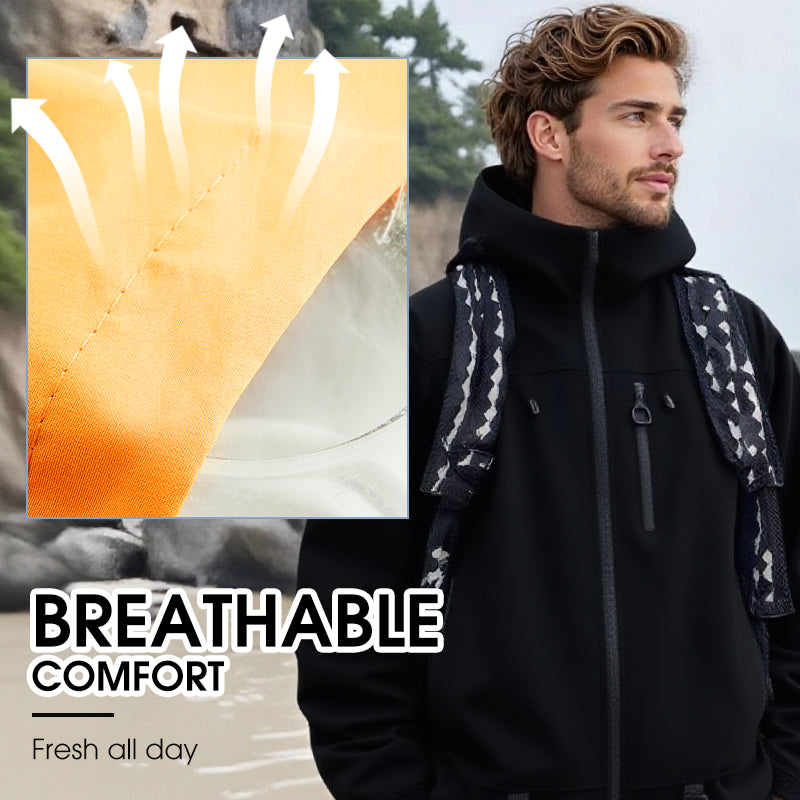 Fall New Arrivals-Outdoor Waterproof Sports Hooded Jacket– Windproof Breathable Sports Raincoat with Multi-Pockets, Durable & Abrasion-Resistant