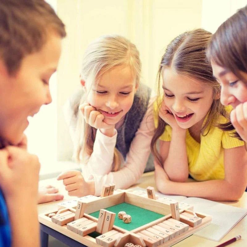 Wooden Board Game-Classic Family Board Game for 2-4 Players, Dice Rolling Math Game