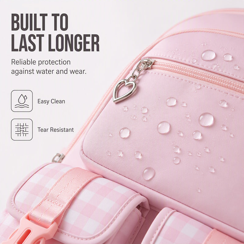 Waterproof Large Capacity Primary School Student Bookbag with Plaid Design