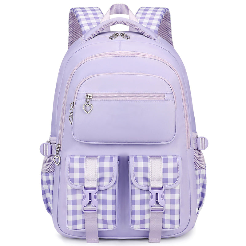 Waterproof Large Capacity Primary School Student Bookbag with Plaid Design