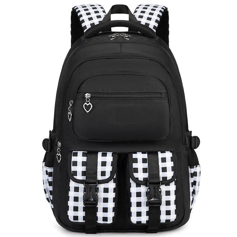 Waterproof Large Capacity Primary School Student Bookbag with Plaid Design