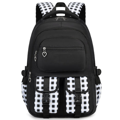 Waterproof Large Capacity Primary School Student Bookbag with Plaid Design