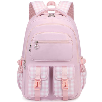 Waterproof Large Capacity Primary School Student Bookbag with Plaid Design