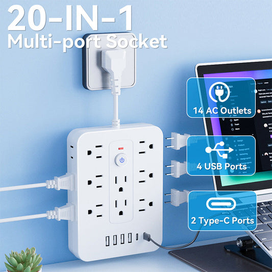 💰 Instant Discount ⏳20-in-1 Power Strip with Overload Protection