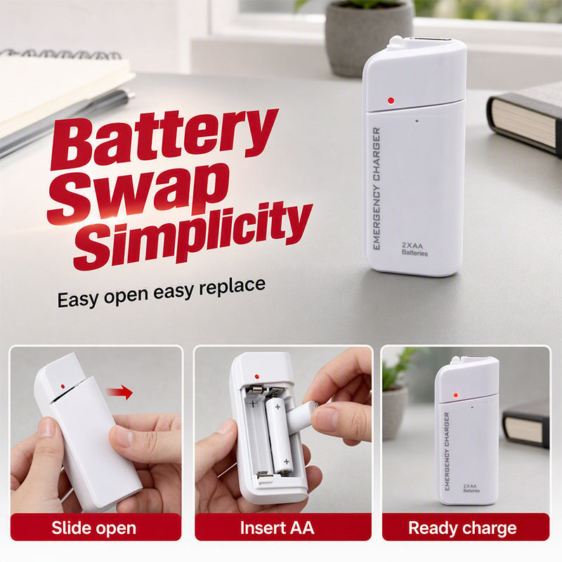 💰 Instant Discount ⏳Portable Emergency Phone Charger AA Battery Powered Power Bank with LED Flashlight