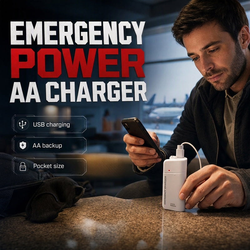 💰 Instant Discount ⏳Portable Emergency Phone Charger AA Battery Powered Power Bank with LED Flashlight